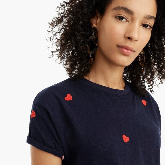J. Crew Heart to Heart Embroidered Navy T-Shirt Size XL - Picture 3 of 6